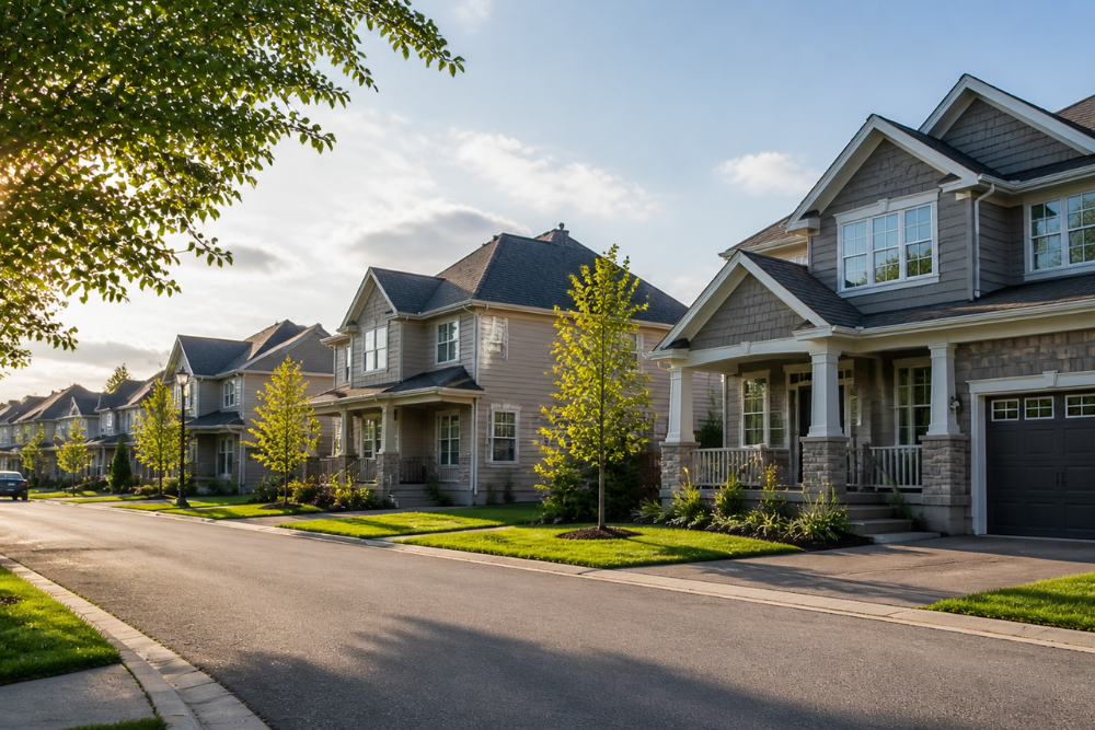 Suburban Ottawa neighborhood with modern detached homes, reflecting balanced housing market conditions and stable pricing trends in 2026