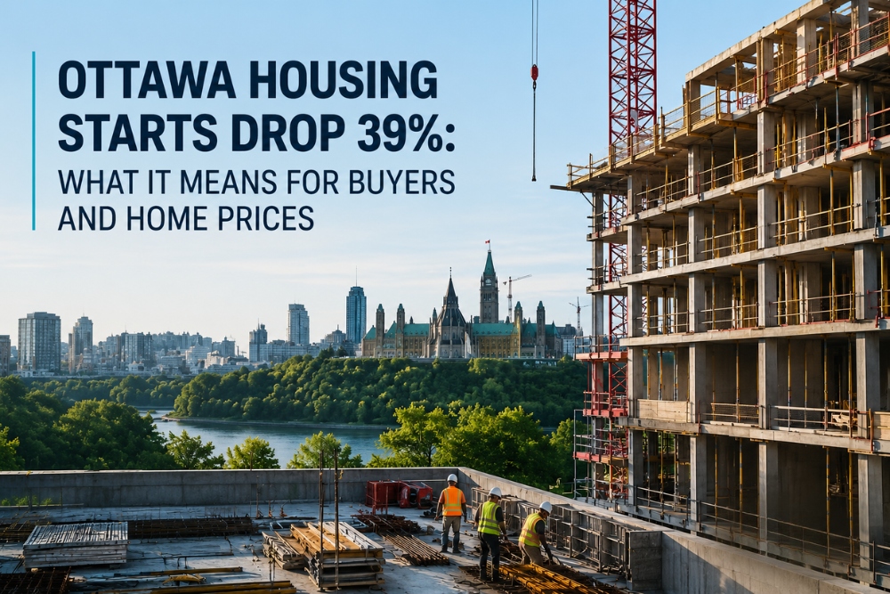 Construction site overlooking downtown Ottawa as new housing starts decline 39% in 2026, highlighting impacts on Ottawa home prices, housing supply, and real estate market conditions.