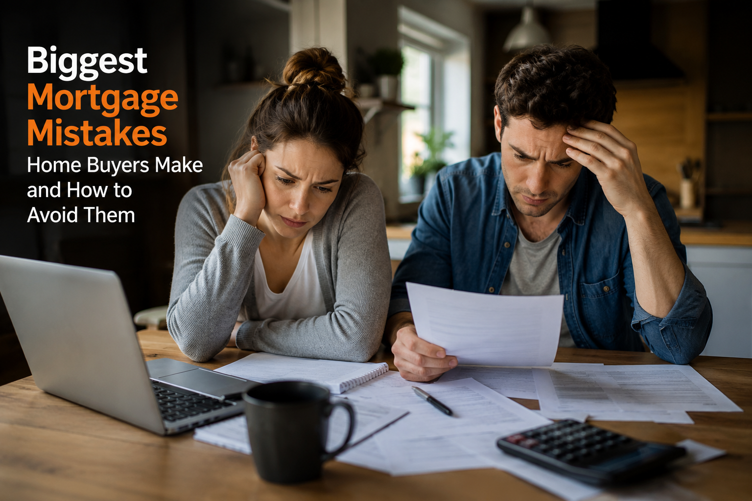 Home buyers reviewing mortgage documents and monthly payment calculations, highlighting the biggest mortgage mistakes to avoid before buying a home in Ottawa.