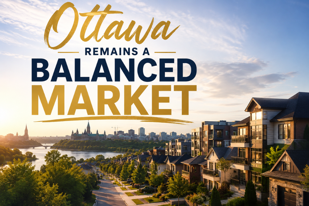 Ottawa real estate market 2026 featuring residential homes overlooking the Ottawa skyline and Parliament Hill, representing balanced housing market conditions, increased inventory, stable home prices, and opportunities for buyers and sellers in Ottawa.